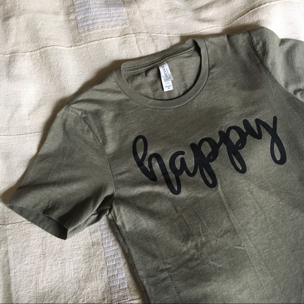 Bella Canvas olive green "Happy" graphic tee XS